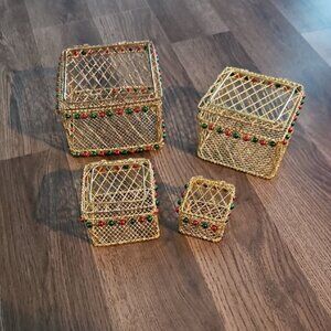Gold Wire Mesh Decorative Nesting Boxes For Christmas Or All Year
